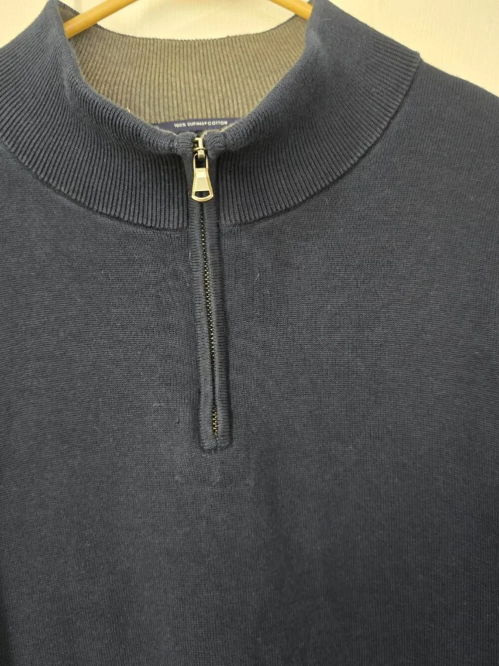 Lands' End Men's 1/4‎ Zip Pullover Sweater 100% Supima Cotton Navy Size XXL